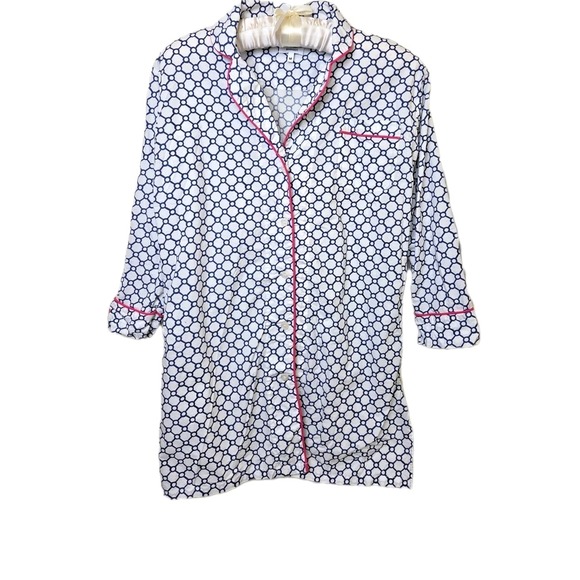 Marigot Other - MARIGOT Block Print Night Shirt Blue Geometric Pajama Dress Size M Msrp $105